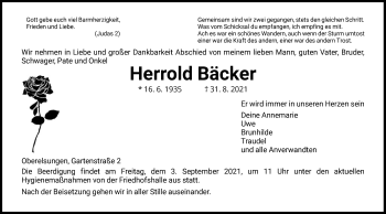 Traueranzeige von Herrold Bäcker von HNA
