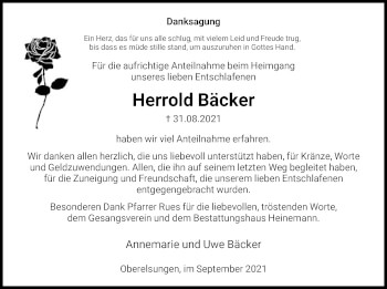 Traueranzeige von Herrold Bäcker von HNA