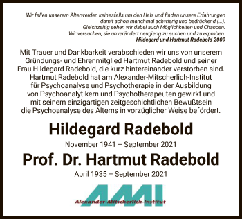 Traueranzeige von Hildegard und Hartmut Radebold von HNA