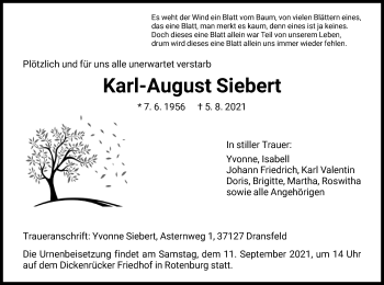 Traueranzeige von Karl-August Siebert von HNA
