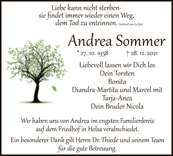 Traueranzeige von Andrea Sommer von HNA