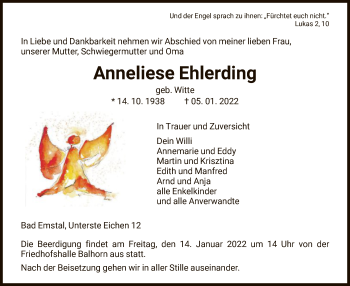 Traueranzeige von Anneliese Ehlerding von HNA