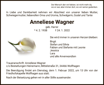 Traueranzeige von Anneliese Wagner von HNA