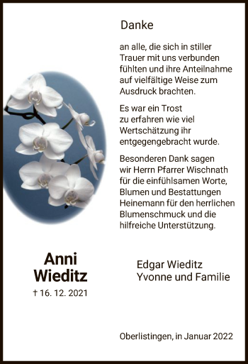 Traueranzeige von Anni Wieditz von HNA