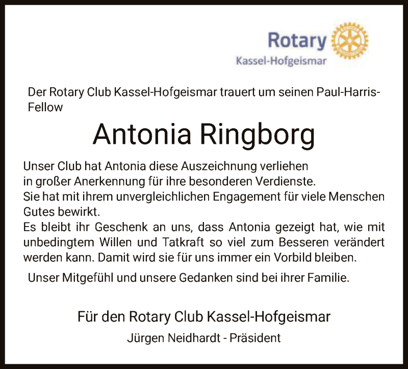  Traueranzeige für Antonia Ringborg vom 11.01.2022 aus HNA