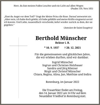 Traueranzeige von Berthold Münscher von HNA