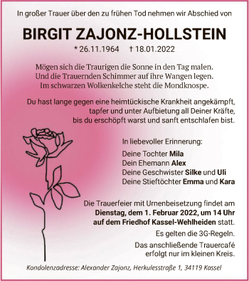 Traueranzeige von Birgit Zajonz-Hollstein von HNA