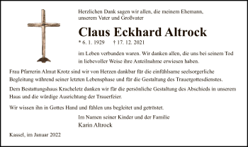 Traueranzeige von Claus Eckhard Altrock von HNA