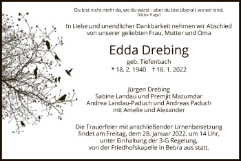 Traueranzeige von Edda Drebing von HNA