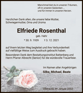 Traueranzeige von Elfriede Rosenthal von HNA