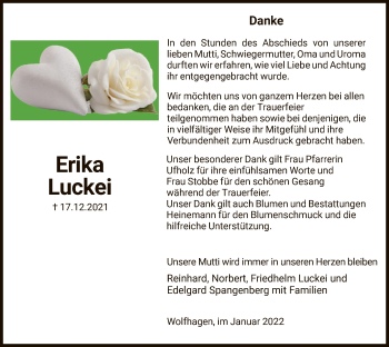 Traueranzeige von Erika Luckei von HNA