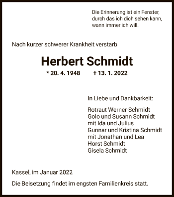 Traueranzeige von Herbert Schmidt von HNA