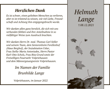 Traueranzeige von Herzlichen Dank  von HNA