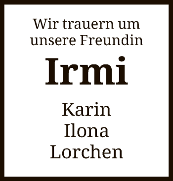 Traueranzeige von Irmi  von HNA