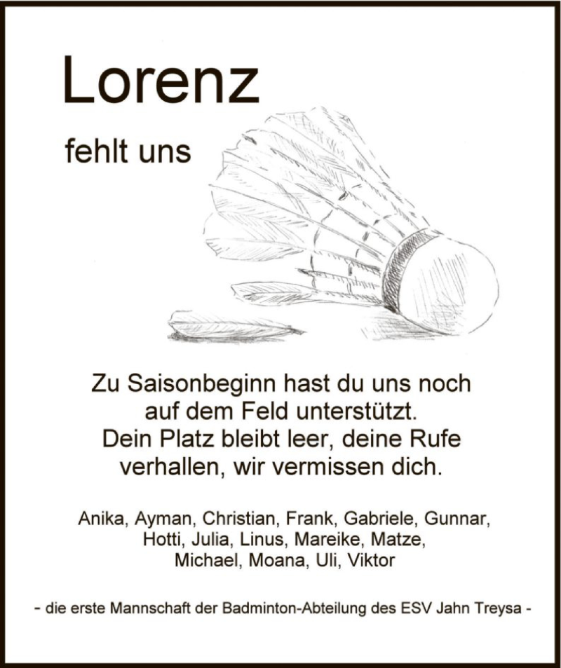  Traueranzeige für Lorenz Eberhardt vom 29.01.2022 aus HNA