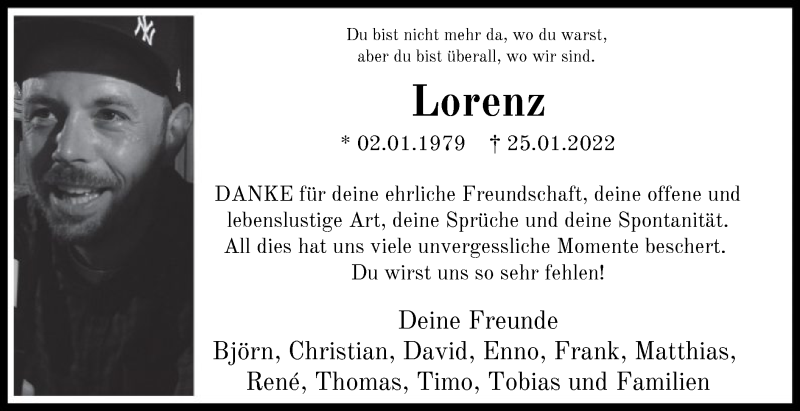  Traueranzeige für Lorenz Eberhardt vom 31.01.2022 aus HNA