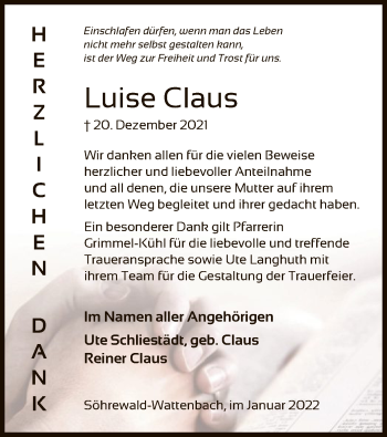 Traueranzeige von Luise Claus von HNA