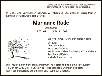 Traueranzeige von Marianne Rode von HNA