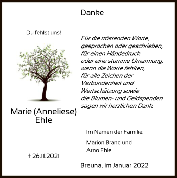 Traueranzeige von Marie Ehle von HNA