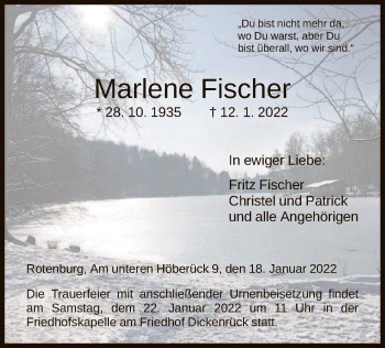 Traueranzeige von Marlene Fischer von HNA