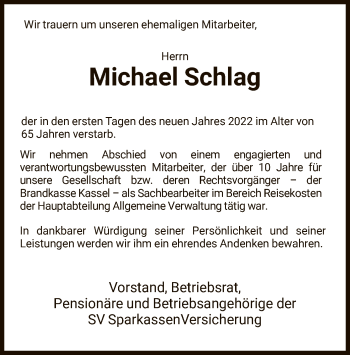 Traueranzeige von Michael Schlag von HNA