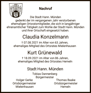 Traueranzeige von Nachruf Stadt Hann. Münden von HNA