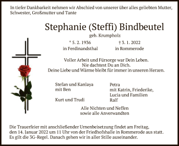 Traueranzeige von Stephanie Bindbeutel von HNA