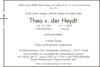 Traueranzeige von Theo v. der Heydt von HNA