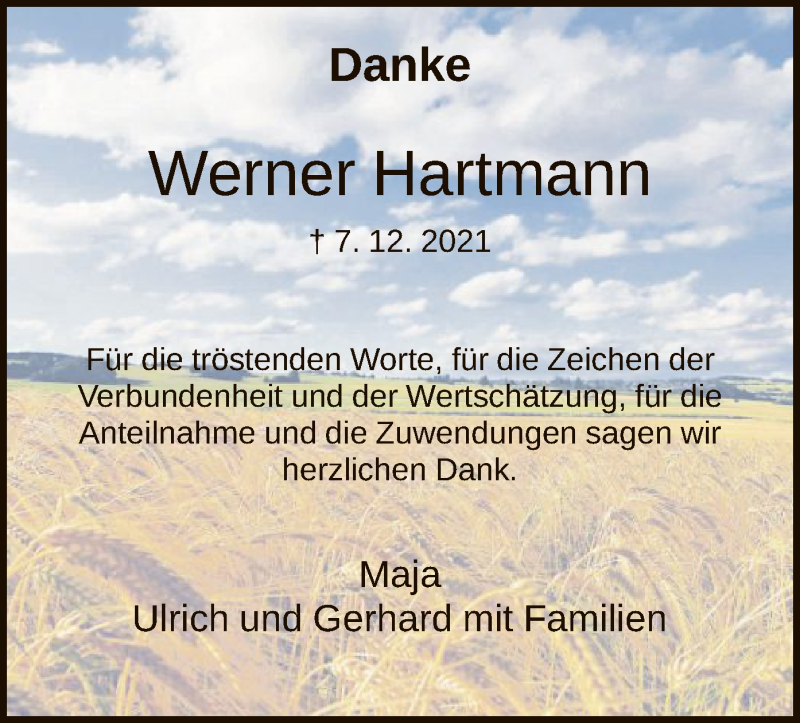  Traueranzeige für Werner Hartmann vom 08.01.2022 aus HNA