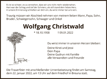 Traueranzeige von Wolfgang Christwald von HNA