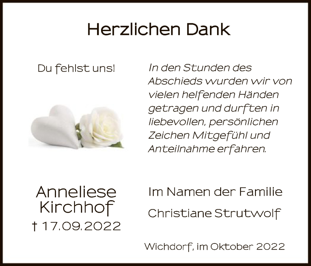  Traueranzeige für Anneliese Kirchhof vom 22.10.2022 aus HNA