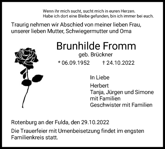 Traueranzeige von Brunhilde Fromm von HNA