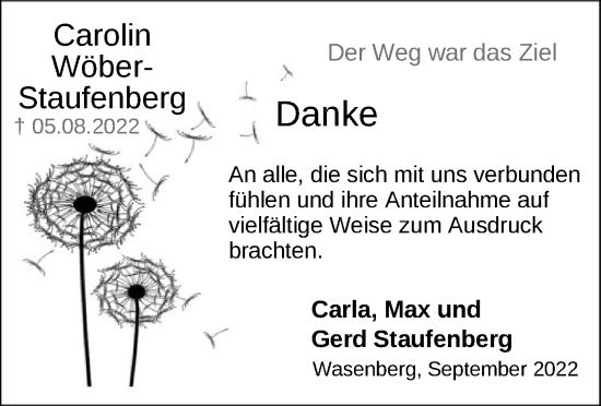 Traueranzeige von Carolin Wöber-Staufenberg von HNA