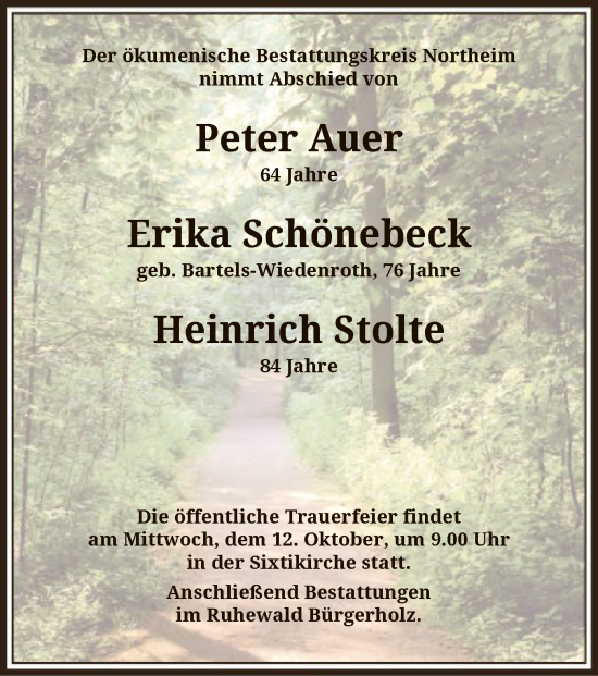 Traueranzeige von Der ökumenische Bestattungskreis Northeim nimmt Abschied von von HNA