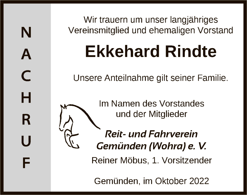  Traueranzeige für Ekkehard Rindte vom 04.10.2022 aus HNA