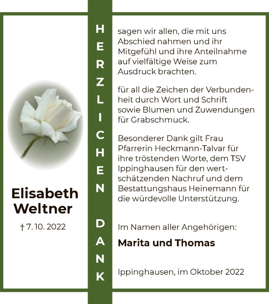 Traueranzeige von Elisabeth Weltner von HNA