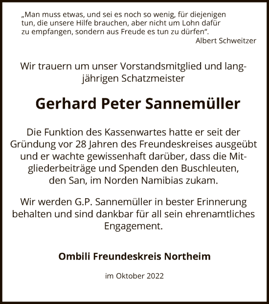 Traueranzeige von Gerhard Peter Sannemüller von HNA