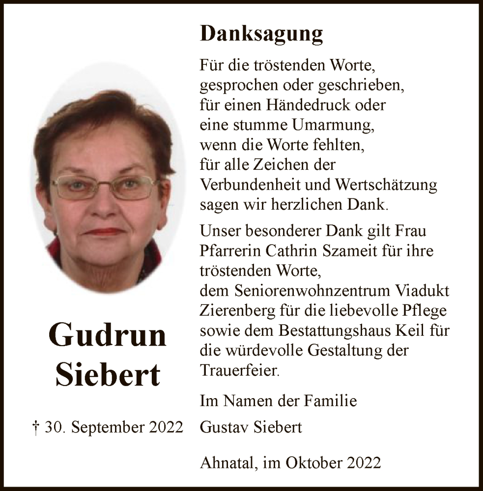 Traueranzeige für Gudrun Siebert vom 28.10.2022 aus HNA