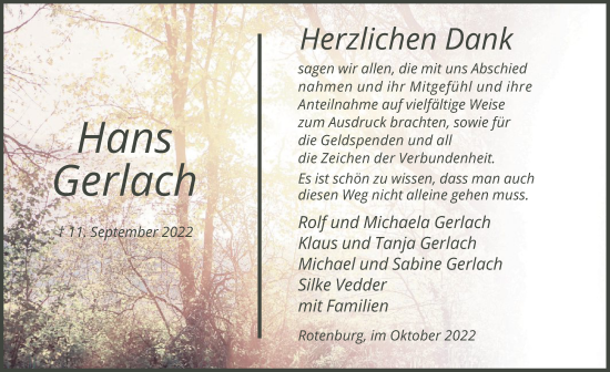 Traueranzeige von Hans Gerlach von HNA