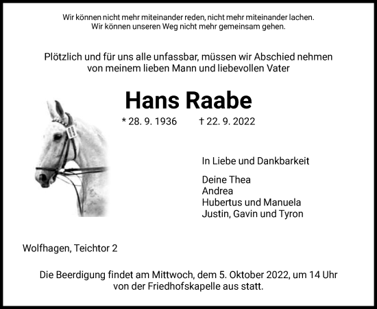 Traueranzeige von Hans Raabe von HNA
