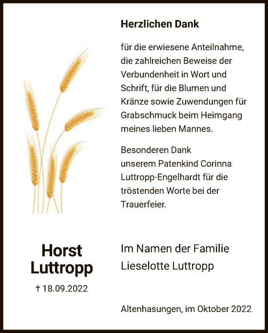 Traueranzeige von Horst Luttropp von HNA