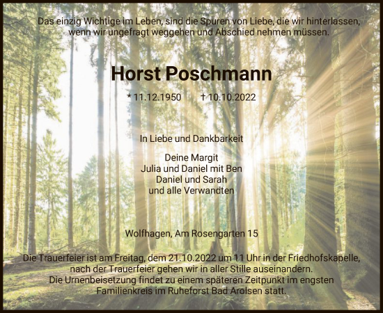 Traueranzeige von Horst Poschmann von HNA