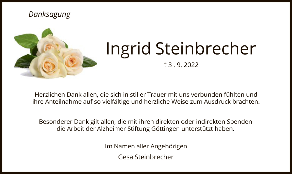 Traueranzeigen Von Ingrid Steinbrecher Trauerhnade 