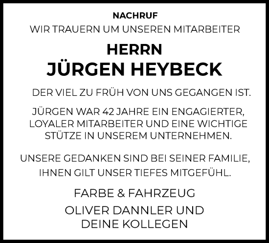 Traueranzeige von Jürgen Heybeck von HNA