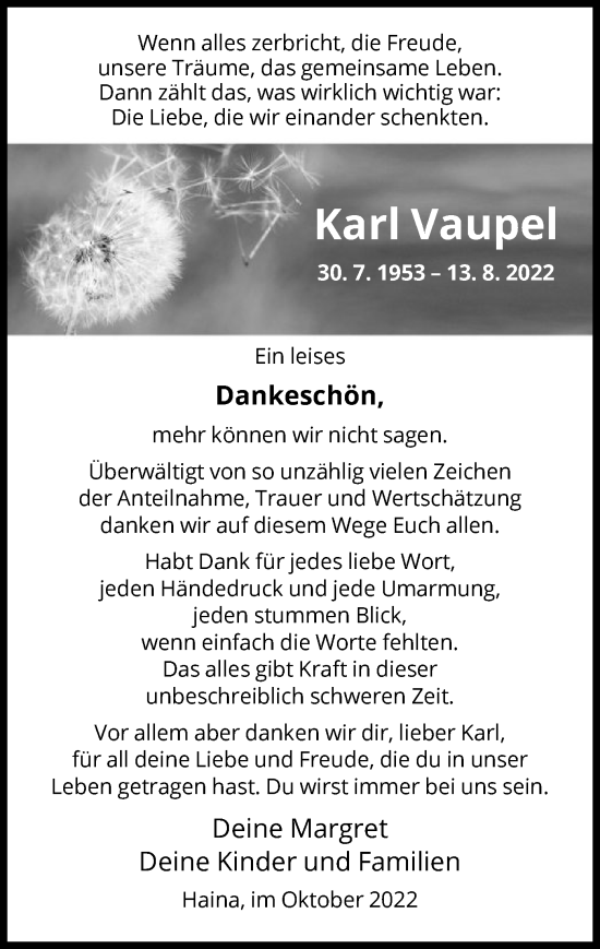 Traueranzeige von Karl Vaupel von HNA