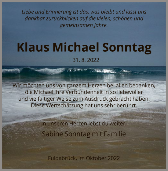 Traueranzeige von Klaus Michael Sonntag von HNA