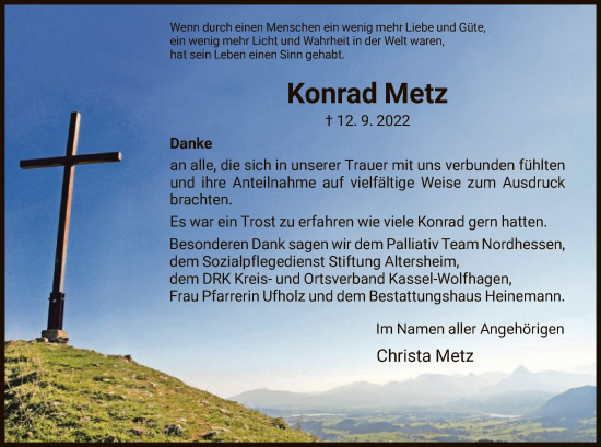Traueranzeige von Konrad Metz von HNA