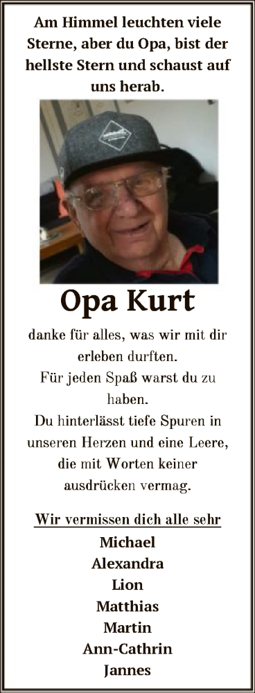 Traueranzeige von Kurt  von HNA