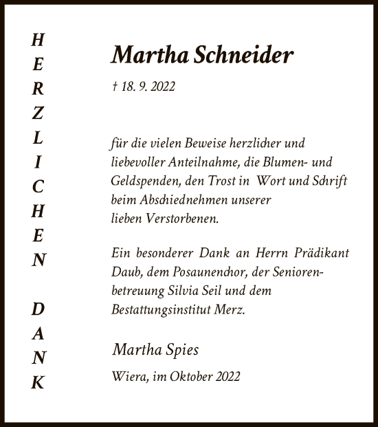 Traueranzeige von Martha Schneider von HNA