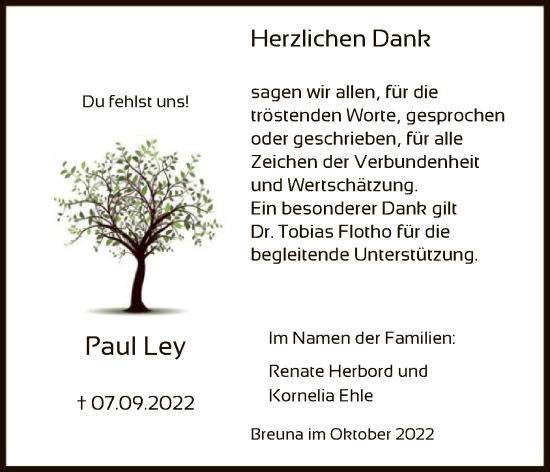 Traueranzeige von Paul Ley von HNA